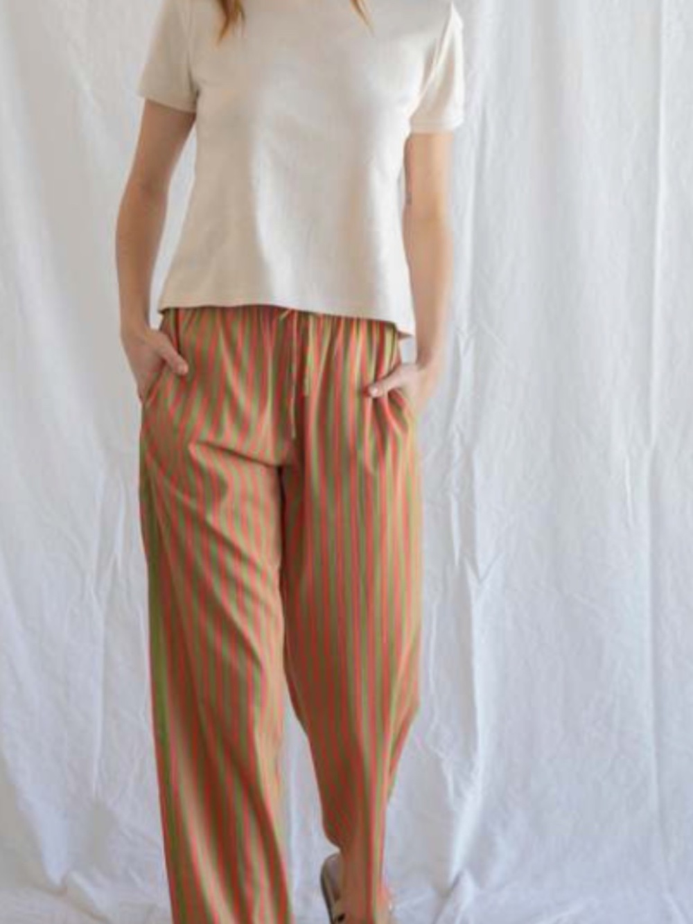 Green and Red Striped Casual Pants
